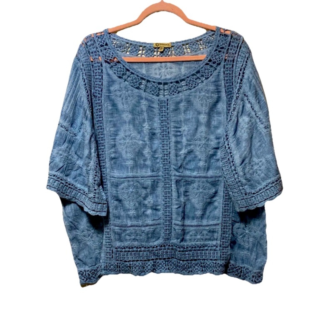 Democracy Blue Embellished 3/4 Sleeve Blouse